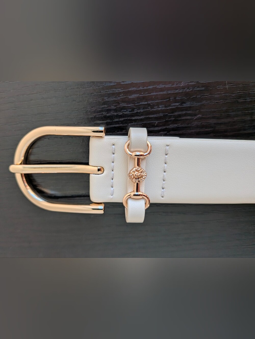 Anne Klein Ivory Belt with Gold-Tone Buckle – Size L